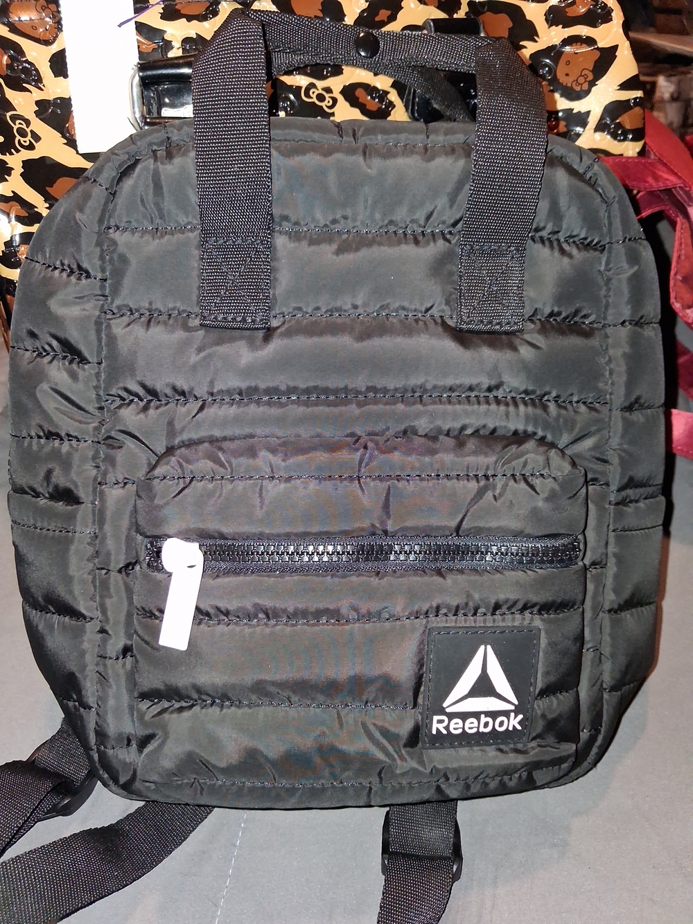 Reebok Black Quilted Nylon Backpack with Front Zip Pocket